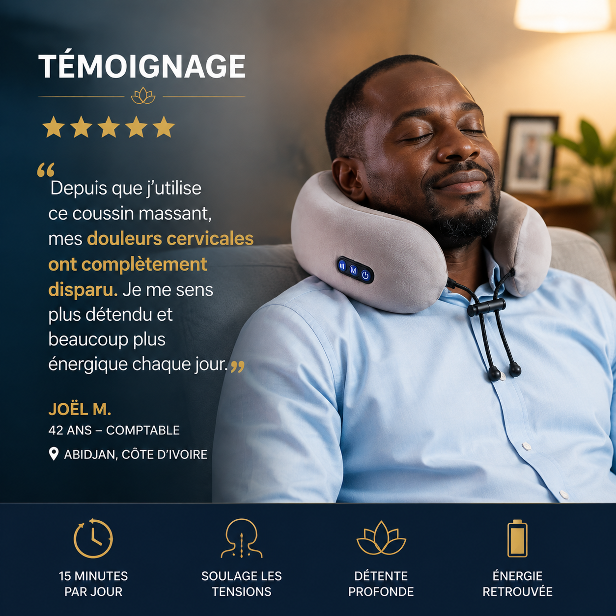 Coussin Massant Nuque Électrique — Le Massage Shiatsu Professionnel que Vous Pouvez Emporter Partout, Rechargeable et Sans Fil